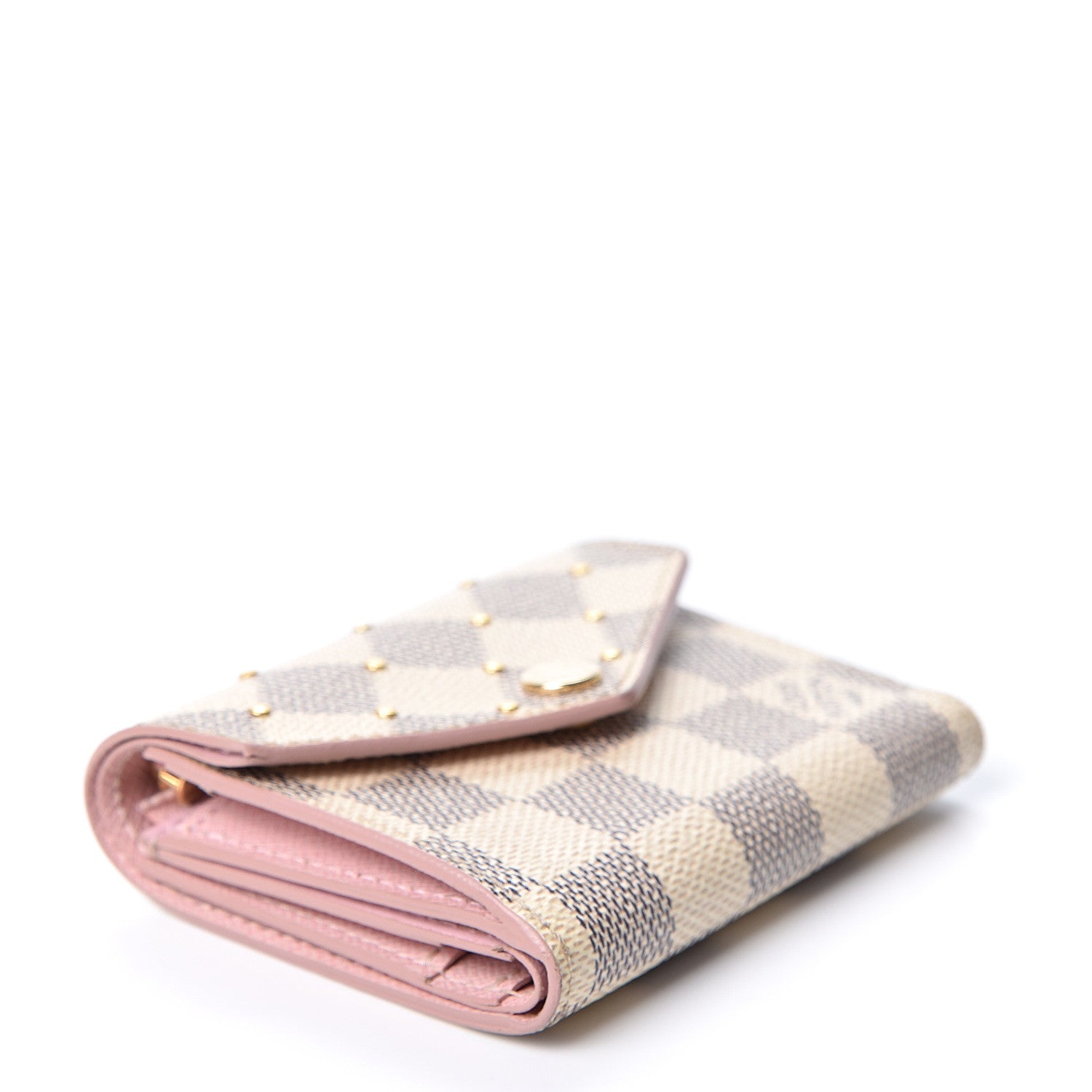 Louis Vuitton Damier Azur Studded Zoe Wallet Rose Ballerine 3 of 10