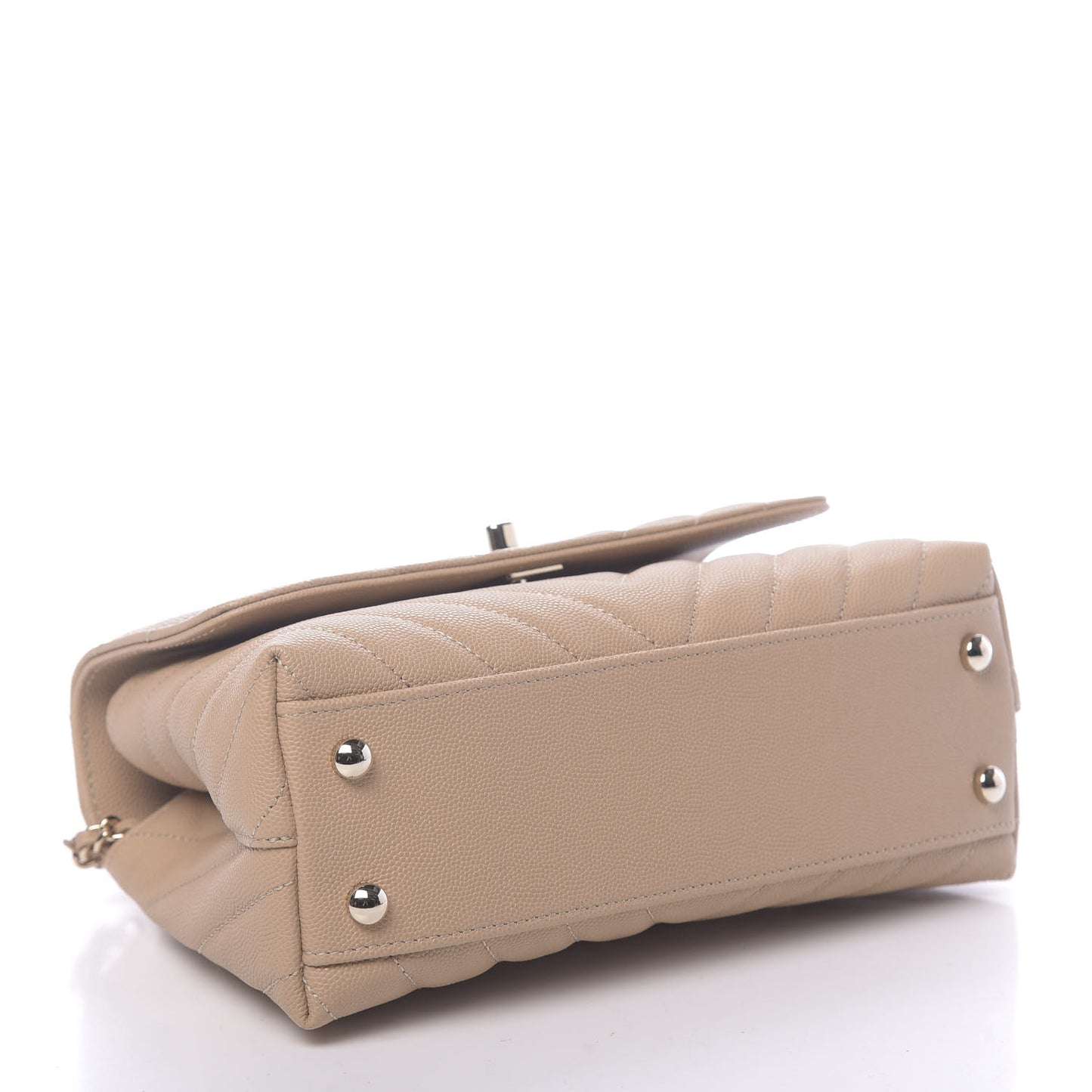 Caviar Chevron Quilted Mini Coco Handle Flap Beige