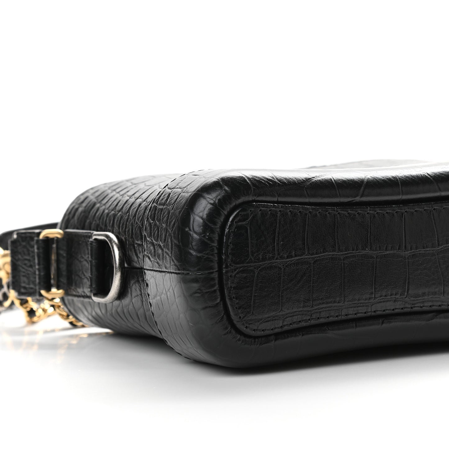 Calfskin Crocodile Embossed Small Gabrielle Cocodile Hobo Black