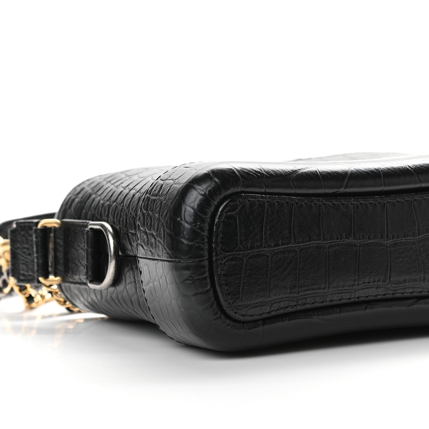Chanel Calfskin Crocodile Embossed Small Gabrielle Cocodile Hobo Black 8 of 9
