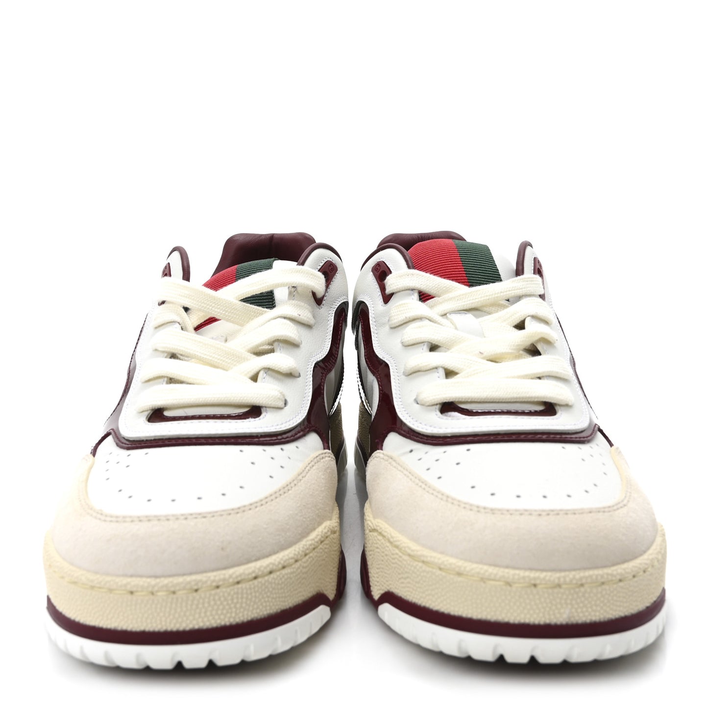 Calfskin Suede Mens Re-Web Sneakers 8 White Red