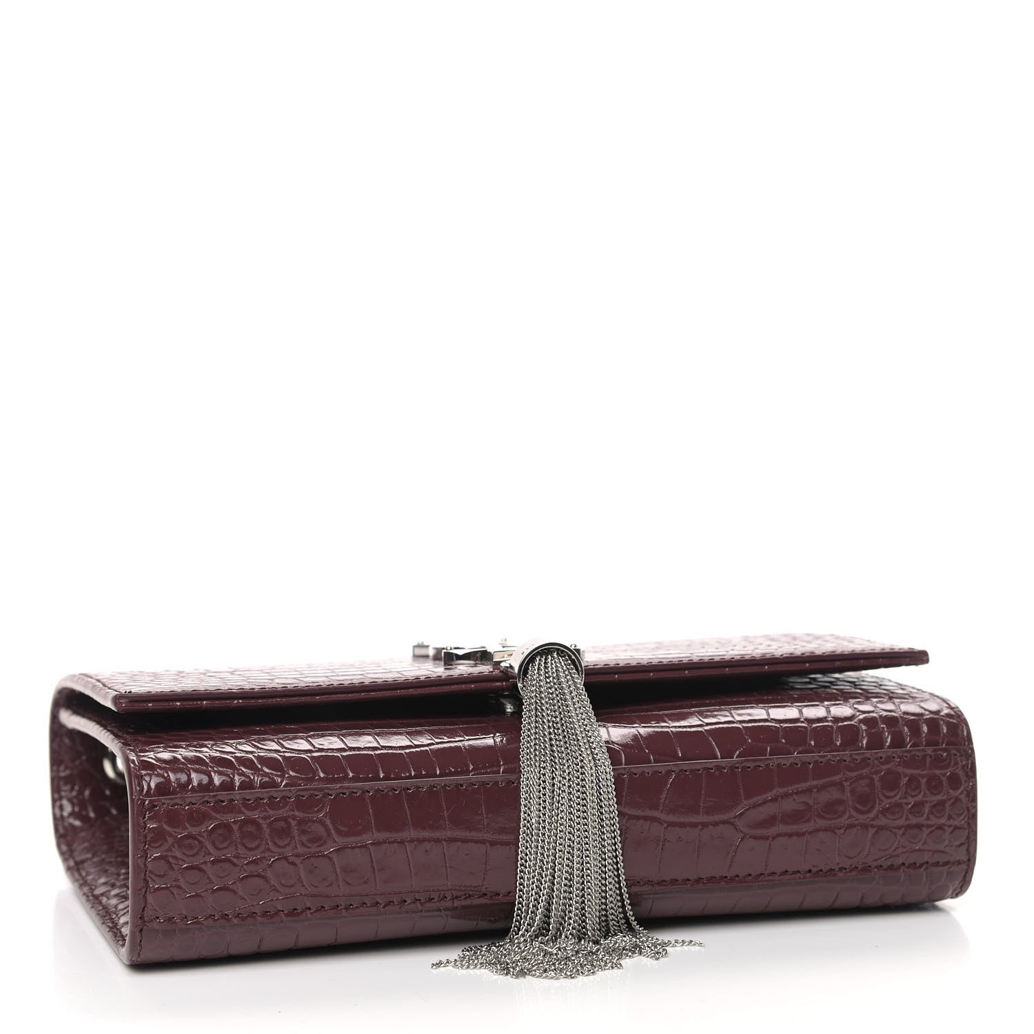 Saint Laurent Calfskin Crocodile Embossed Small Classic Monogram Kate Tassel Satchel Palissandre 4 of 8