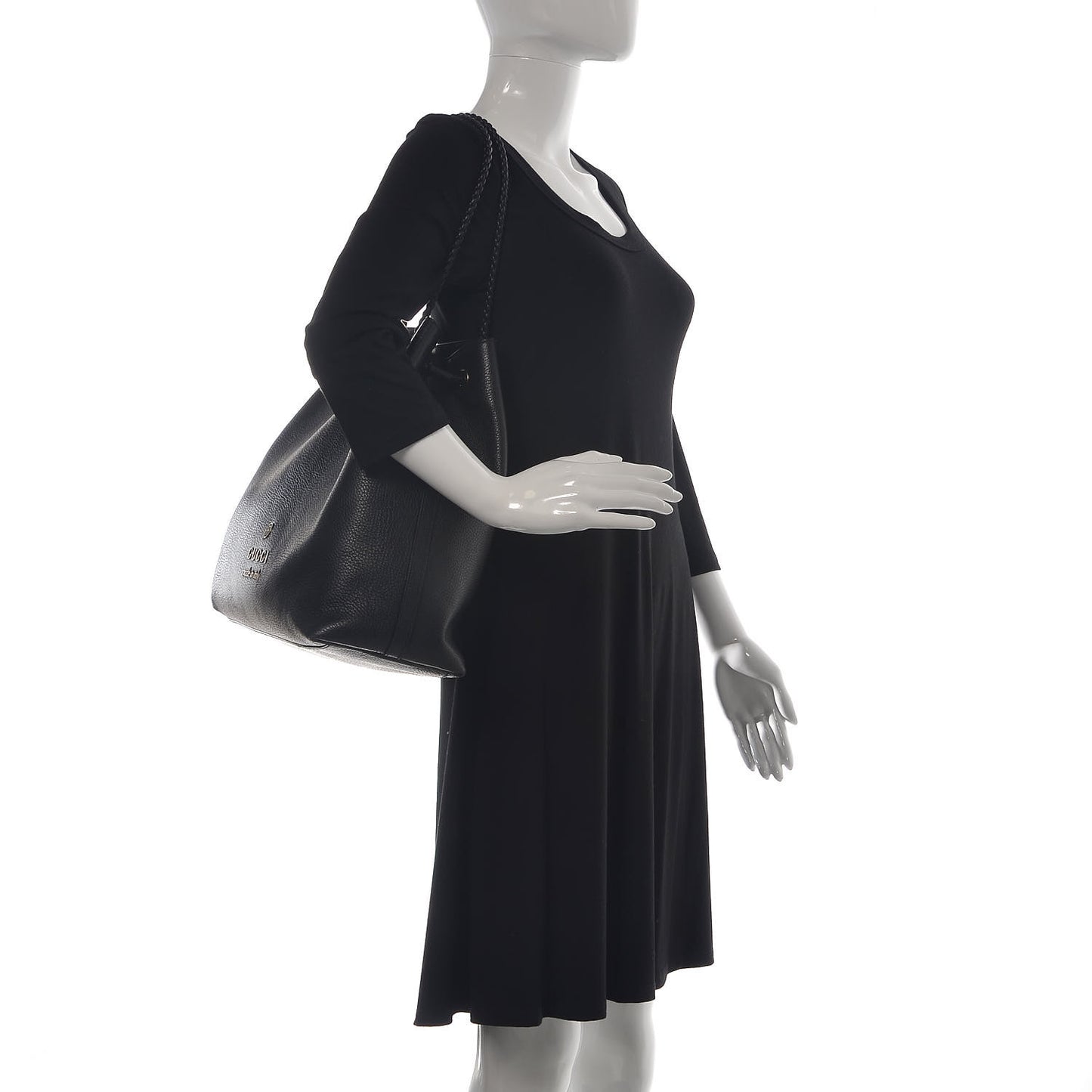 Calfskin Large Gifford Braided Handle Tote Black