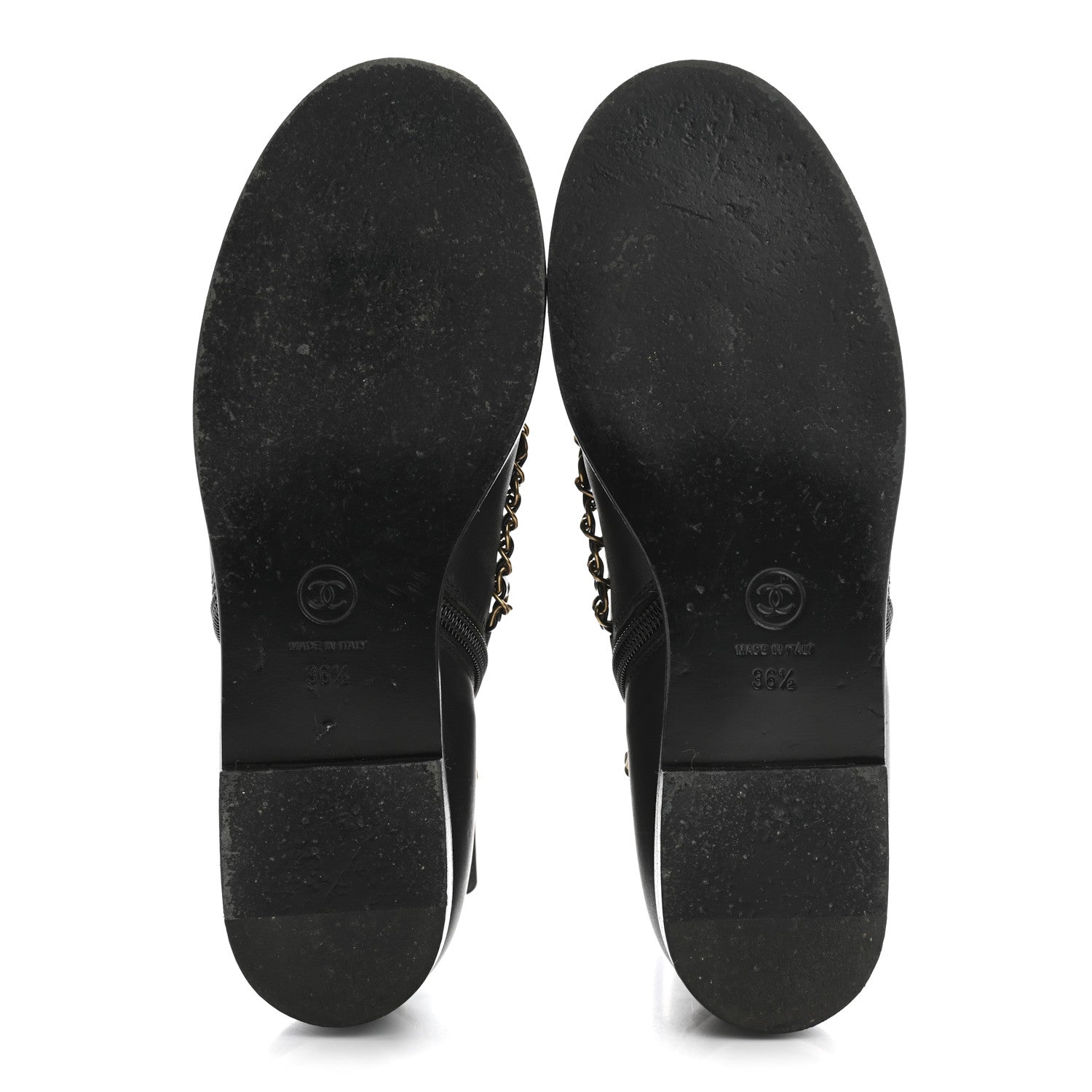 Chanel Calfskin Chain Lace Up Boots 36.5 Black 6 of 10