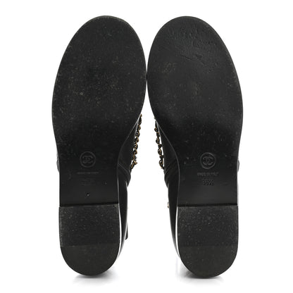 Chanel Calfskin Chain Lace Up Boots 36.5 Black 6 of 10