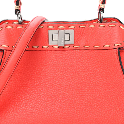 Fendi Vitello Granato Camoscio Selleria Macro Stitchings Mini Peekaboo Iconic Satchel Tullipano 8 of 10