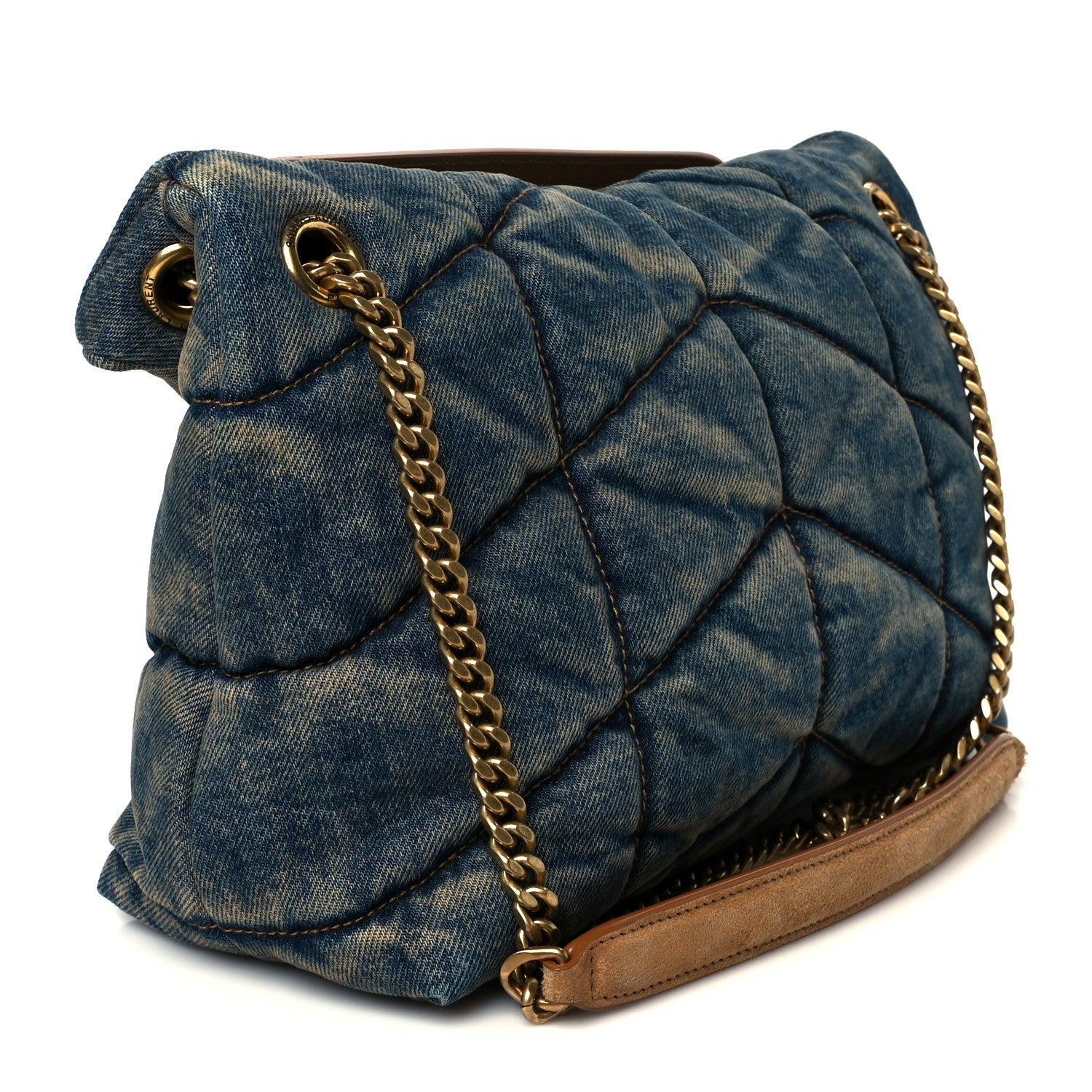 Saint Laurent Denim Quilted Small Loulou Puffer Monogram Chain Satchel Blue Cinnamon 3 of 10