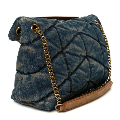 Saint Laurent Denim Quilted Small Loulou Puffer Monogram Chain Satchel Blue Cinnamon 3 of 10