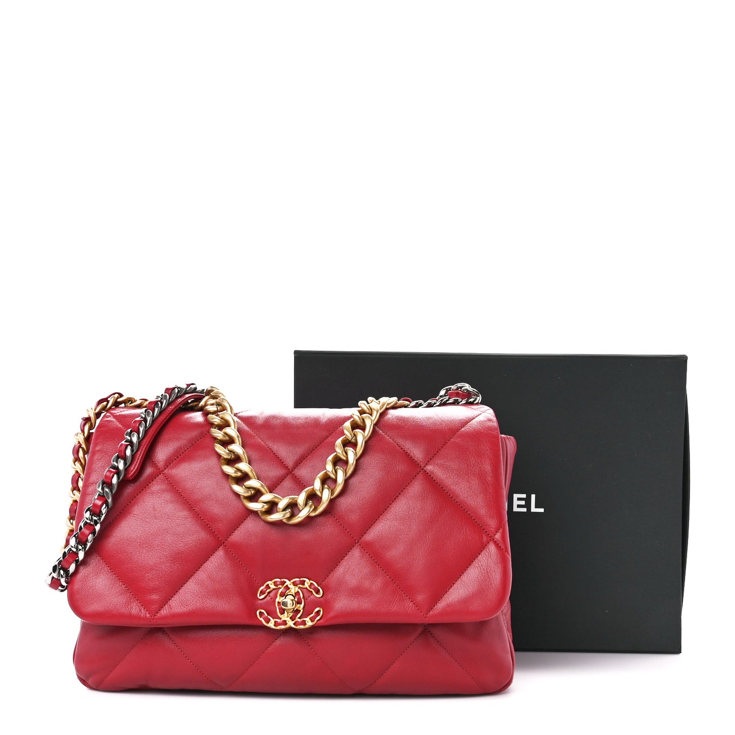 Goatskin Quilted Maxi Chanel 19 Flap Red