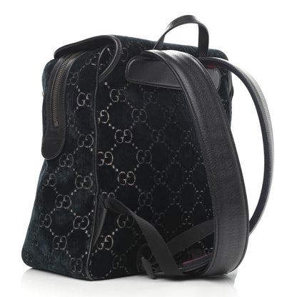 Gucci Velvet GG Monogram Textured Calfskin Web Small Double Buckle Backpack Blue Beige Black 3 of 11