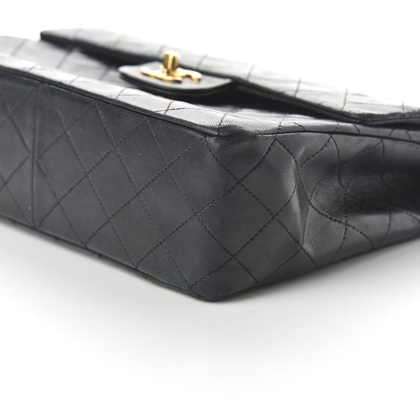 Lambskin Quilted Medium Double Flap Black