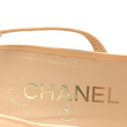 Chanel Goatskin Grosgrain Cap Toe CC Slingback Pumps 39 Beige Black 8 of 10