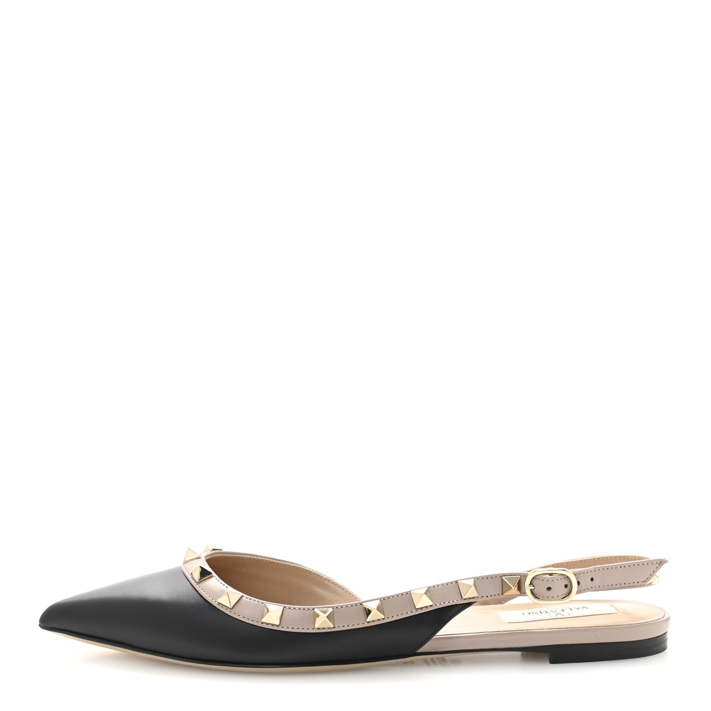 Nappa Rockstud Slingback Flats 37.5 Black Poudre