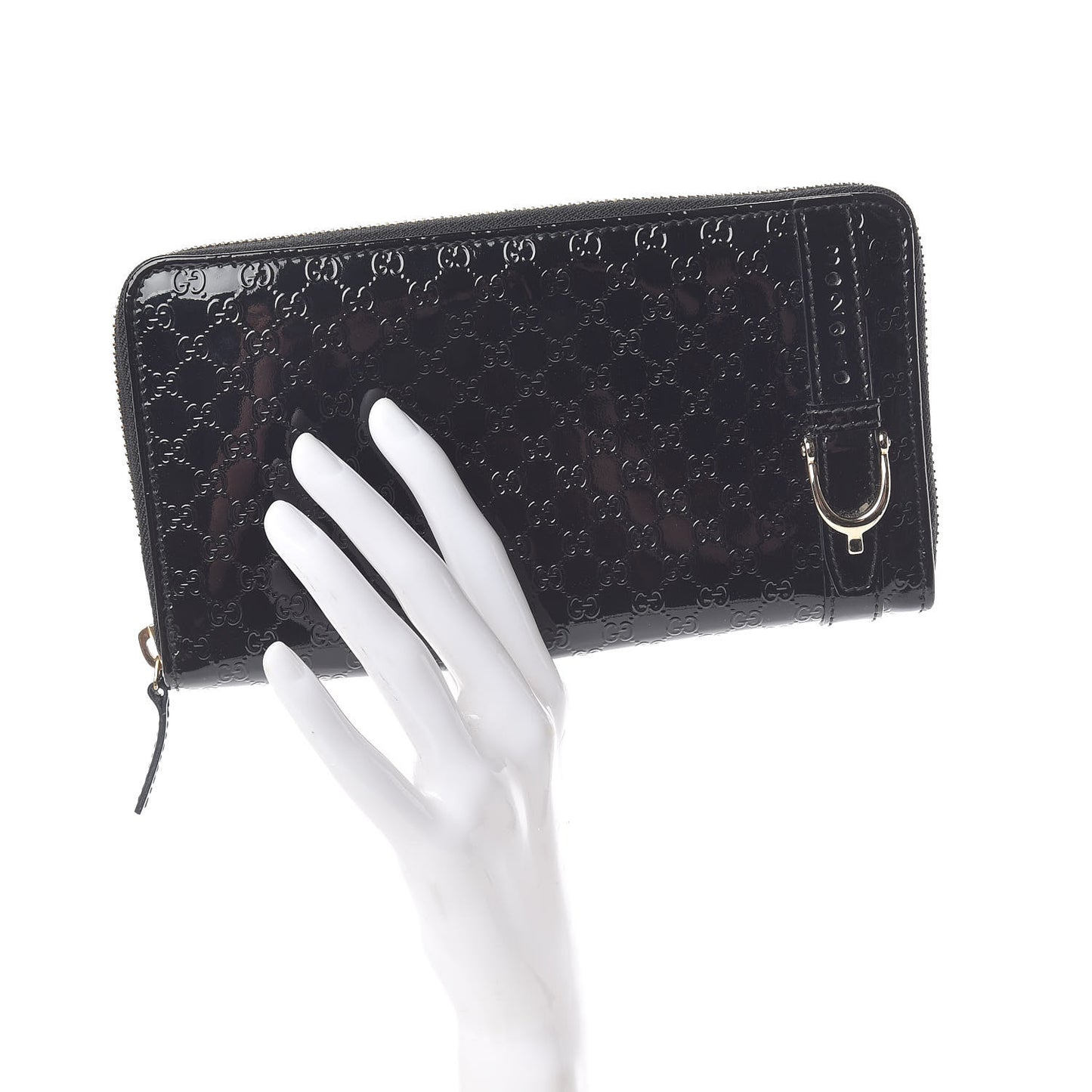 Patent Microguccissima Nice Zip Around Wallet Black