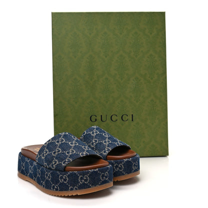 Gucci New Denim GG Monogram Angelina Platform 55mm Slide Sandals 35.5 Blue Tea 8 of 8