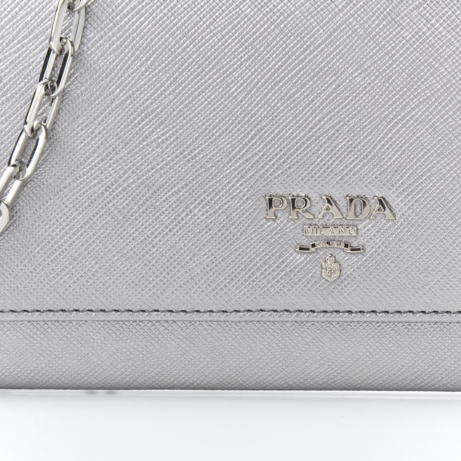 Prada Metallic Saffiano Metal Chain Wallet Cromo 9 of 10