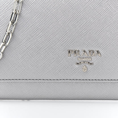 Prada Metallic Saffiano Metal Chain Wallet Cromo 9 of 10