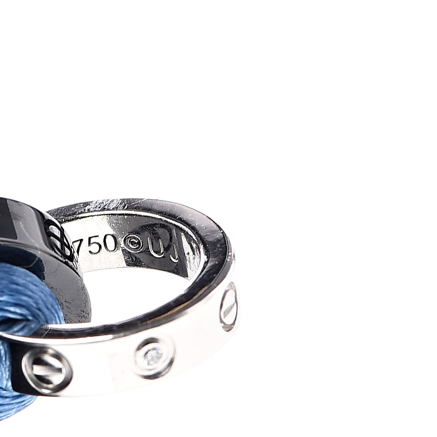 Cartier 18K White Gold Ceramic 4 Diamond LOVE Cord Bracelet Blue 4 of 5