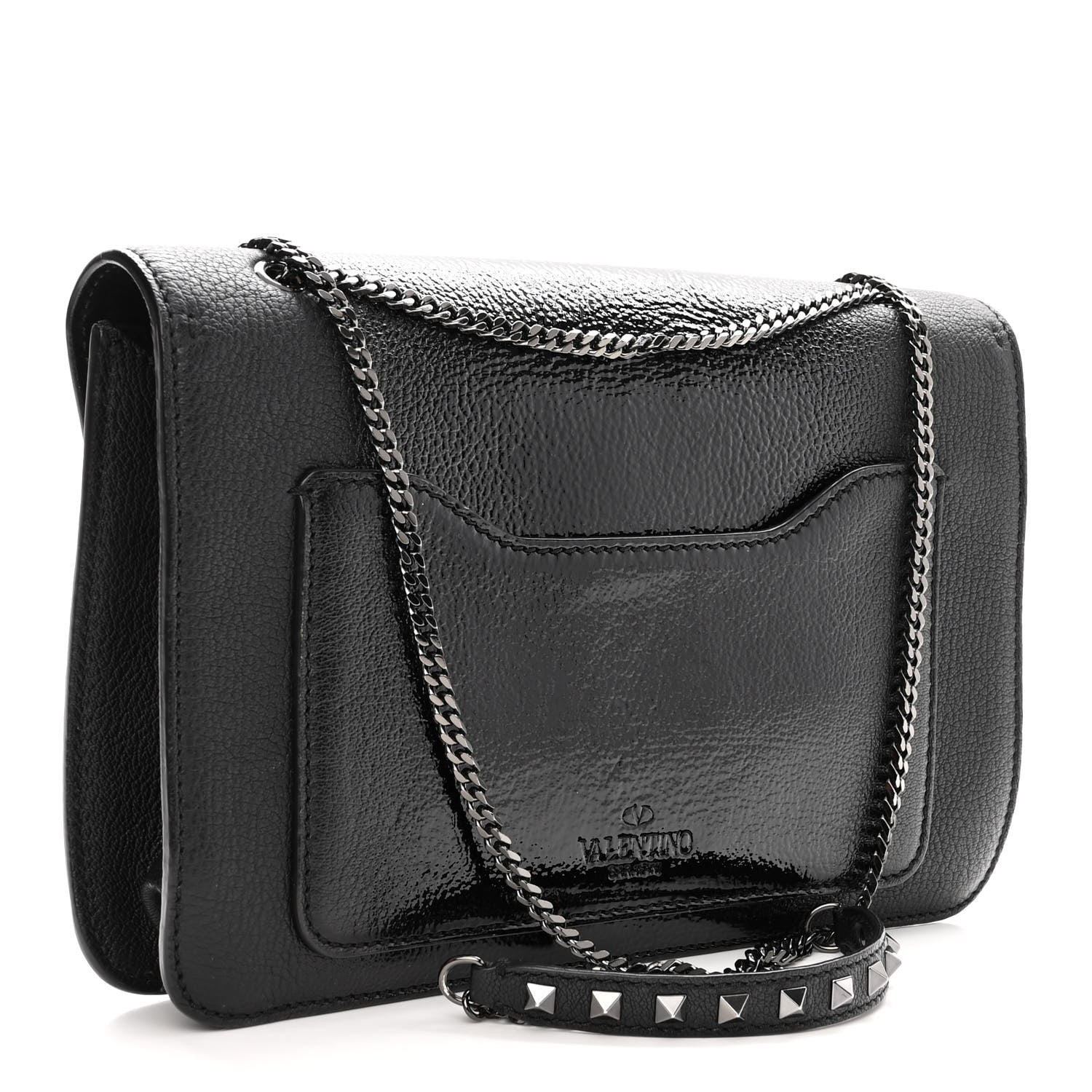 Valentino Garavani Patent Pebbled Calfskin Medium Rockstud Demilune Shoulder Bag Black 3 of 9
