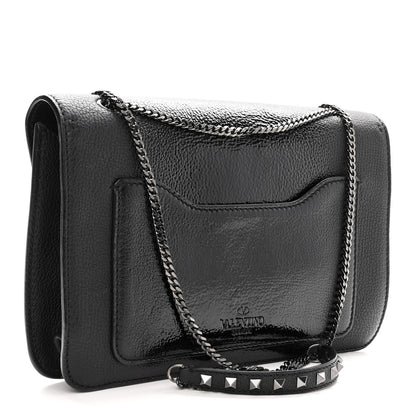Valentino Garavani Patent Pebbled Calfskin Medium Rockstud Demilune Shoulder Bag Black 3 of 9