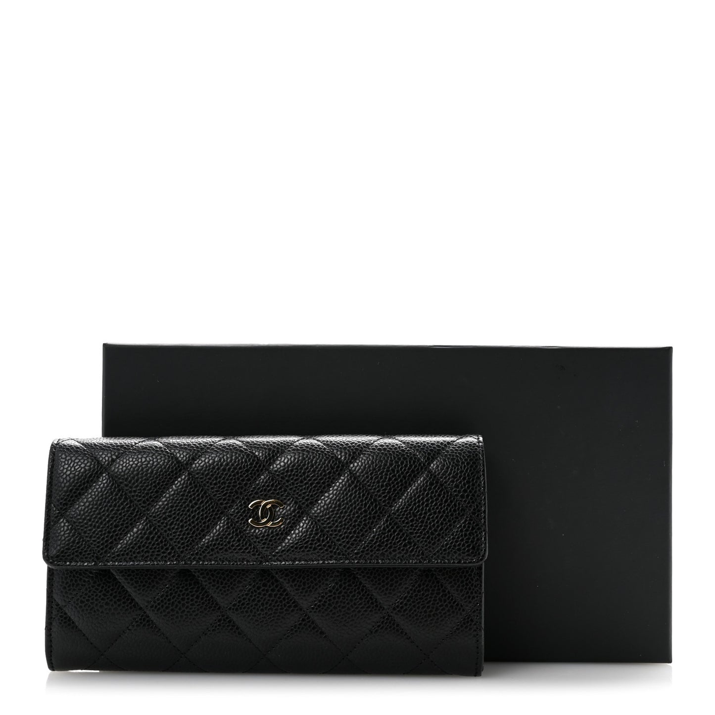 Caviar Quilted Large Gusset Flap Wallet Black