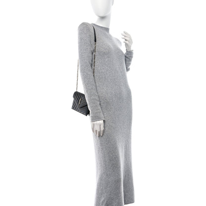 Saint Laurent Grain De Poudre Matelasse Chevron Monogram Envelope Chain Wallet Black 2 of 11