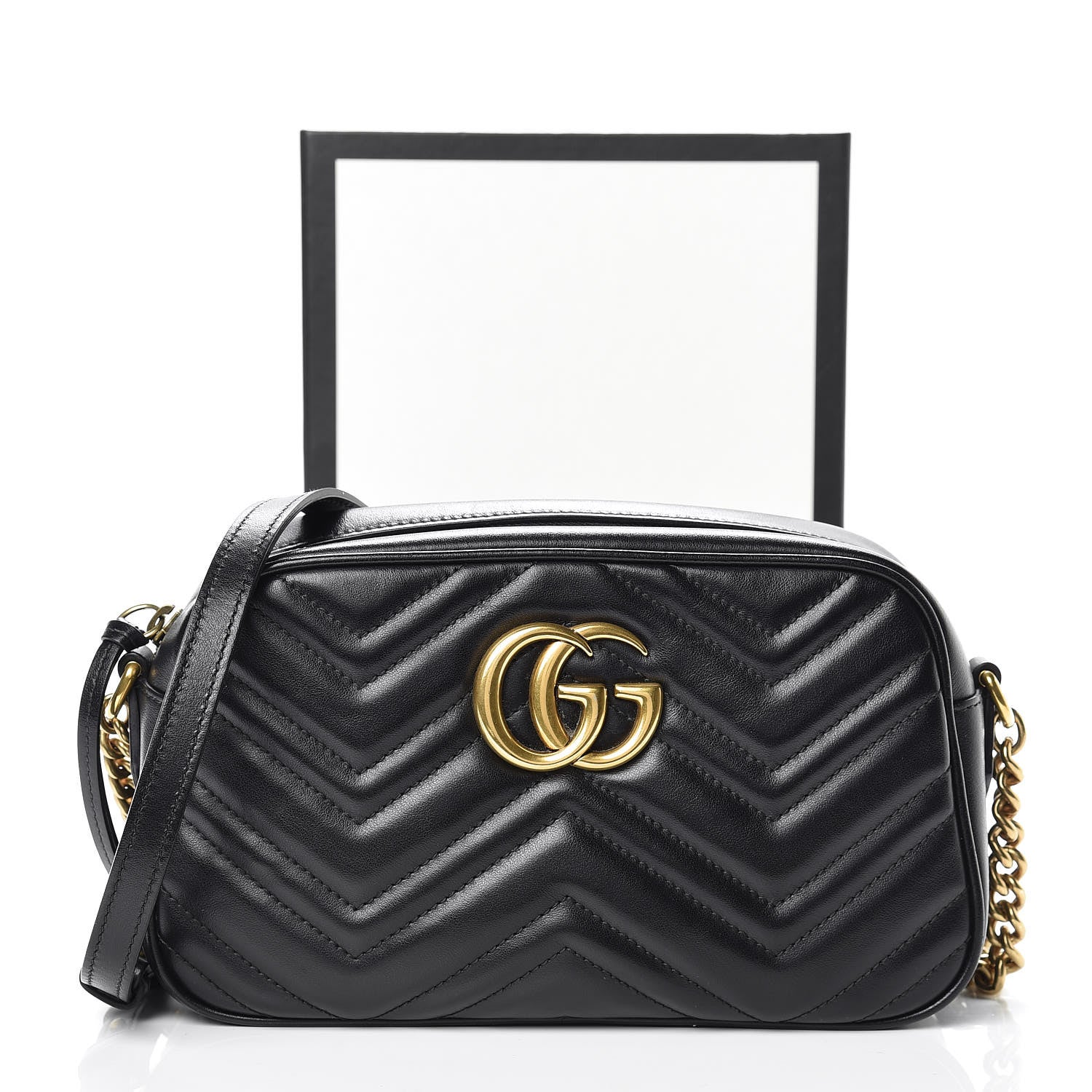 Gucci Calfskin Matelasse Small GG Marmont Chain Shoulder Bag Black 16 of 16
