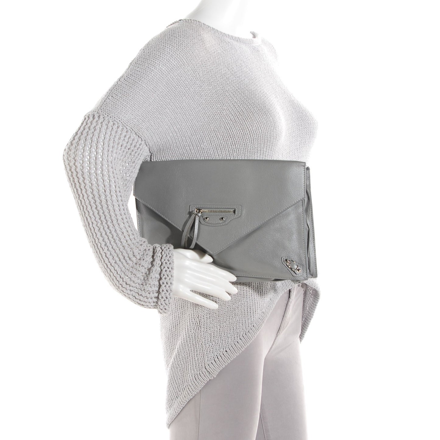 Veau Papier Sight Clutch Gris Metal