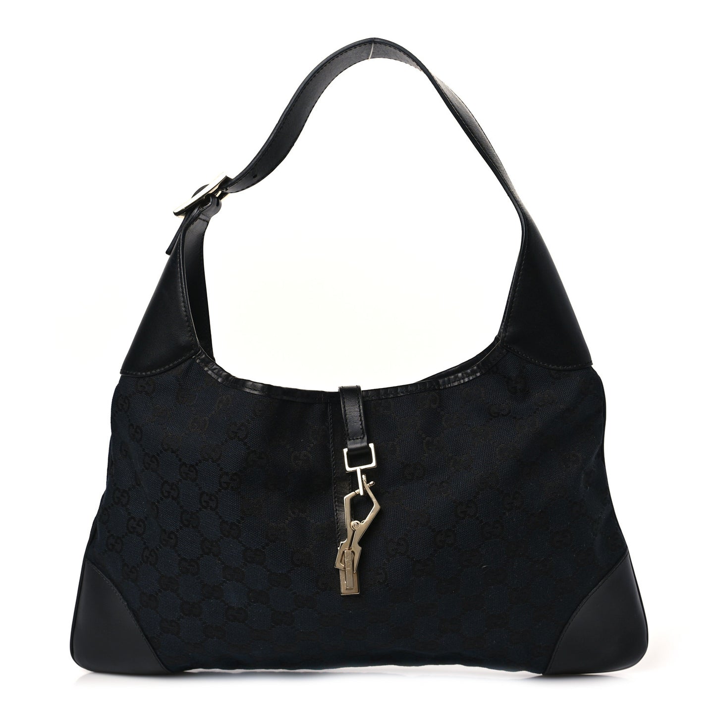 Monogram Lobster Clasp Jackie O Hobo Black