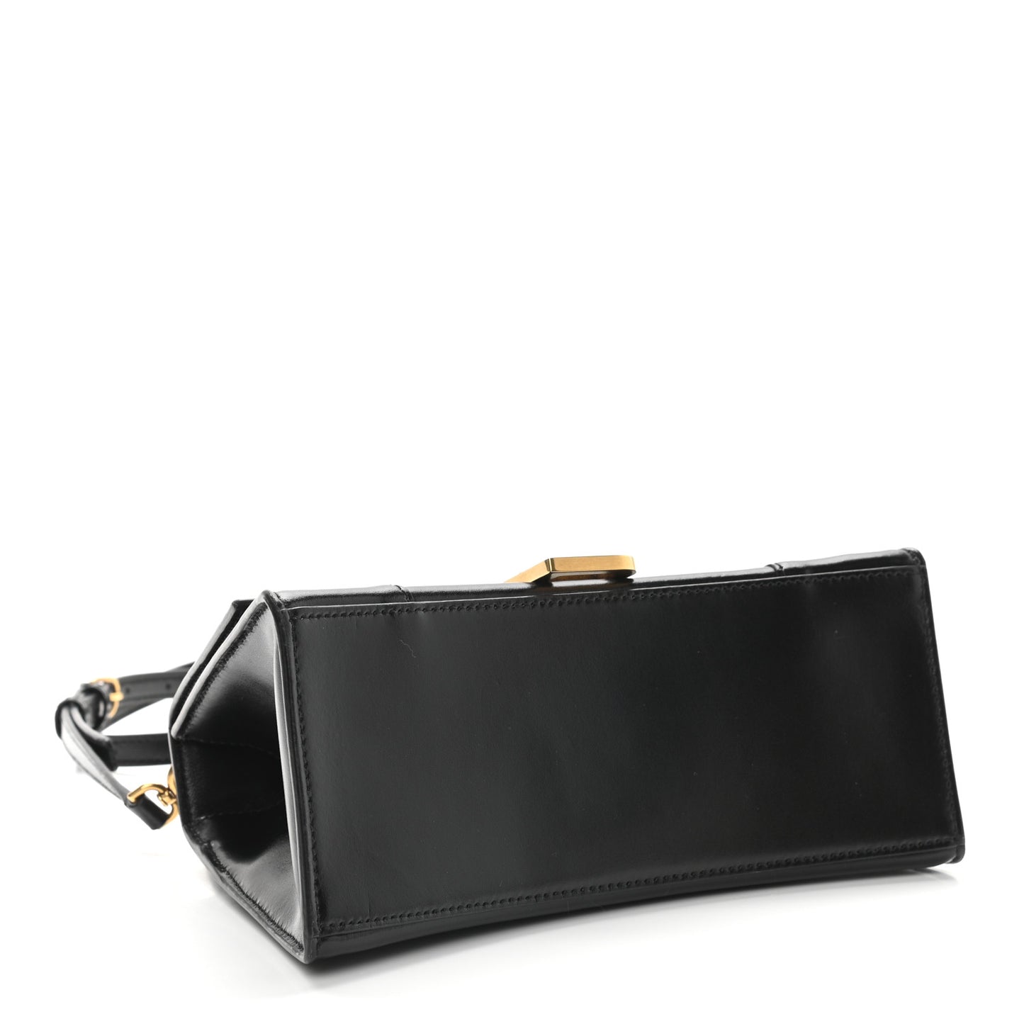 Shiny Box Calfskin Small Hourglass Top Handle Bag Black