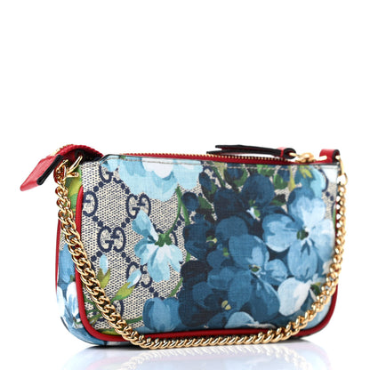 Gucci GG Supreme Monogram Blooms Mini Chain Bag Beige Blue Navy Hibiscus Red 3 of 9
