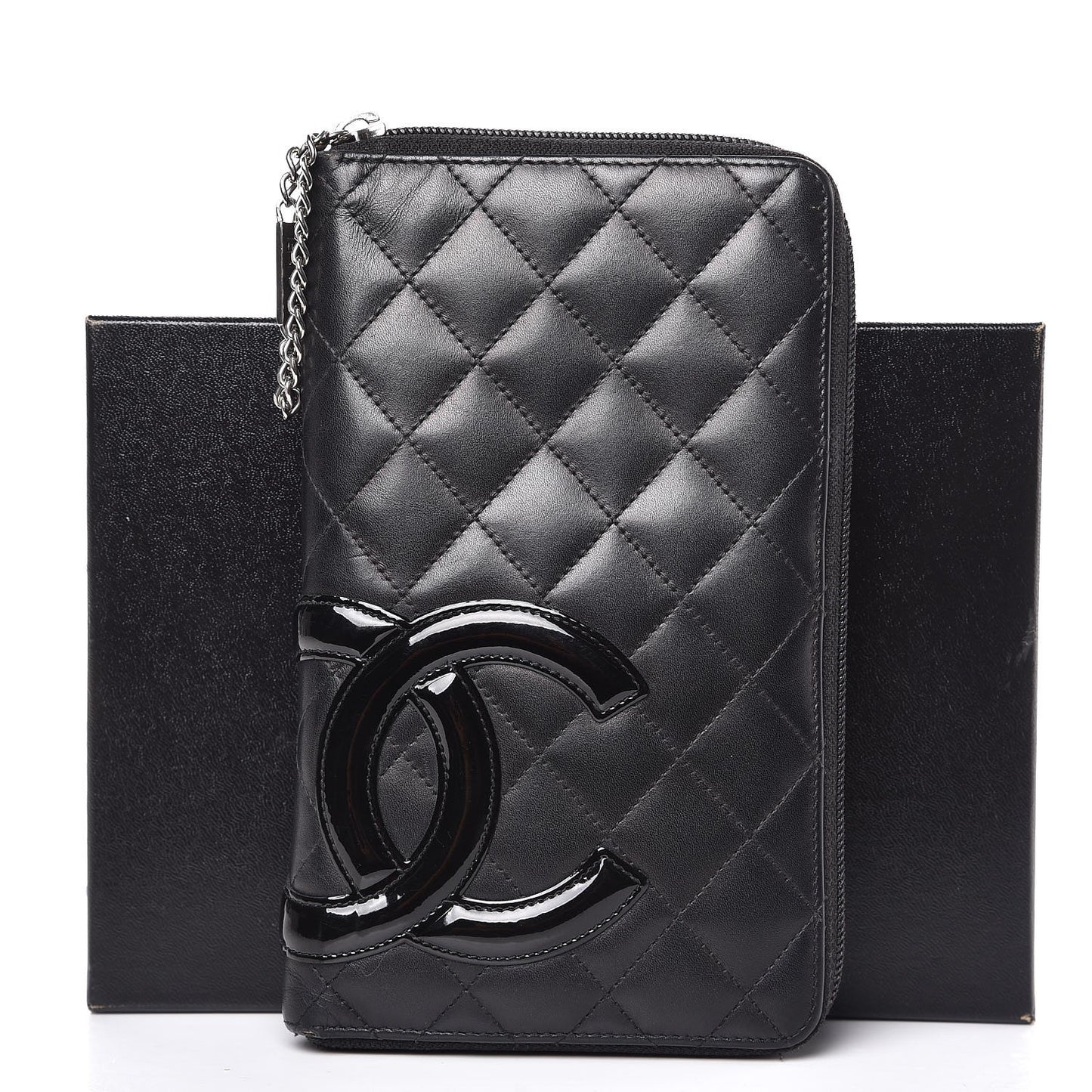 Calfskin Cambon Zip Around Organizer Wallet Black