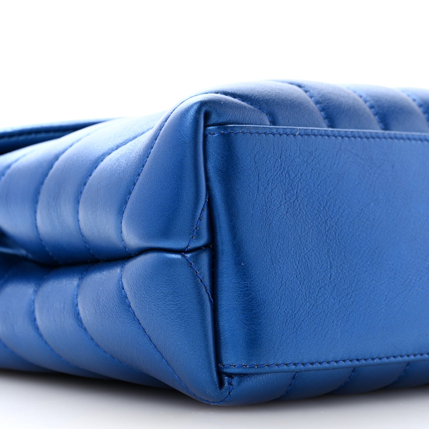 Metallic Calfskin Y Quilted Monogram Small Loulou Chain Satchel Blue Royal