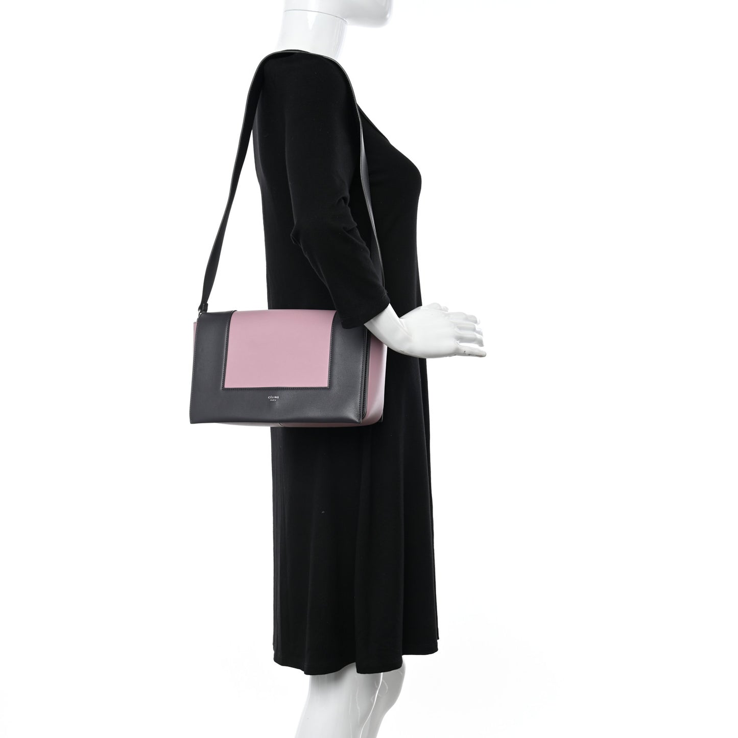 Shiny Smooth Calfskin Medium Frame Shoulder Bag Liquorice Antique Rose