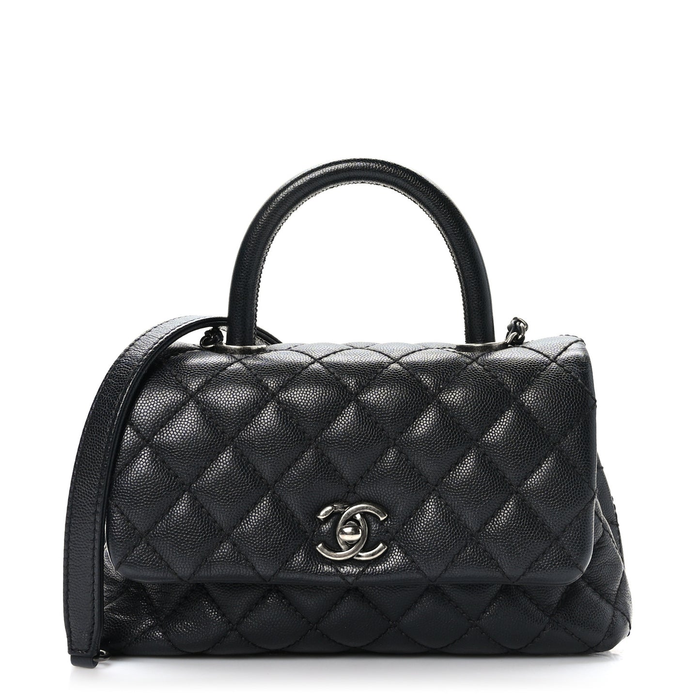 Caviar Quilted Mini Coco Handle Flap Black