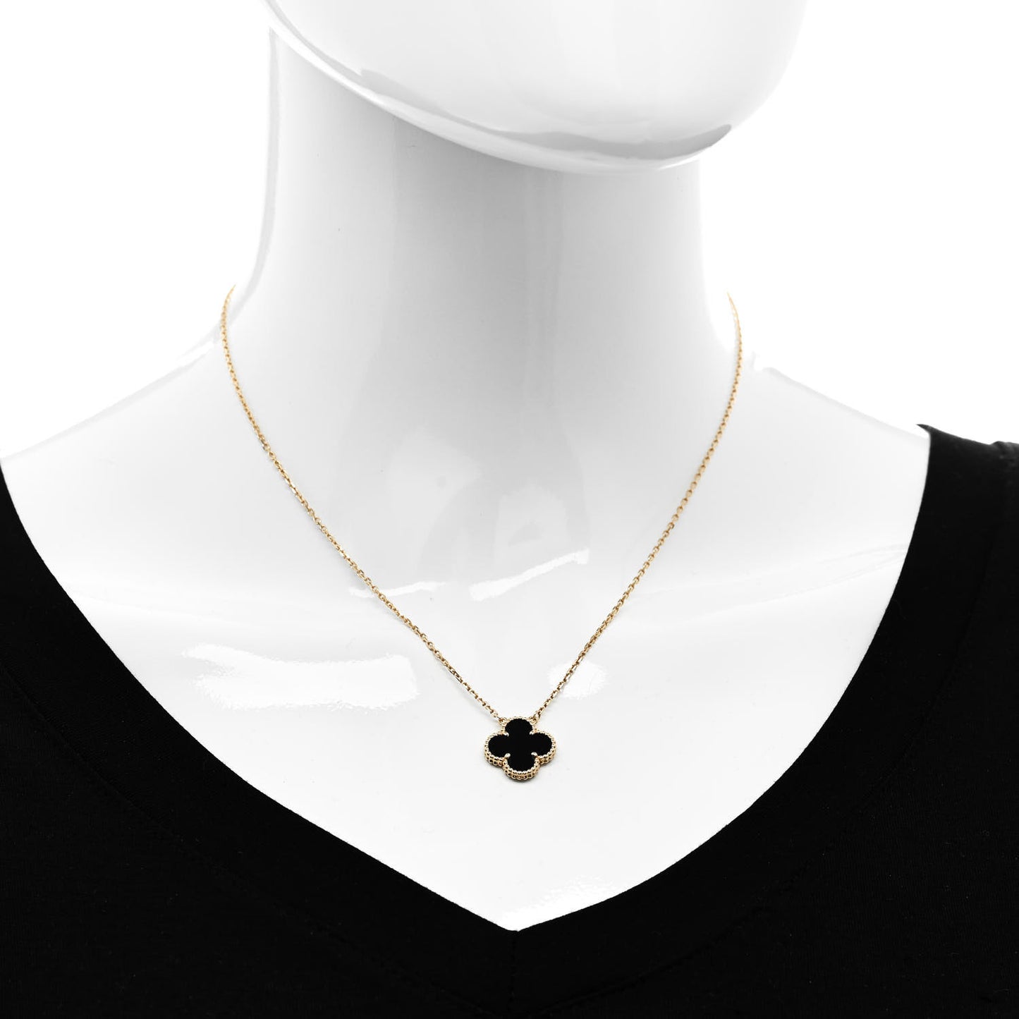 VAN CLEEF & ARPELS 18K Yellow Gold Black Onyx Vintage Alhambra Pendant Necklace
