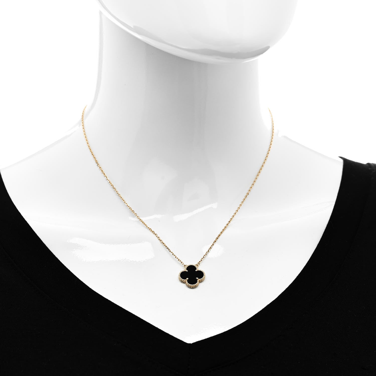 Van Cleef & Arpels VAN CLEEF & ARPELS 18K Yellow Gold Black Onyx Vintage Alhambra Pendant Necklace 2 of 5