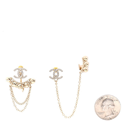 Chanel Metal Crystal CC Chain Cuff Earrings Gold 2 of 4