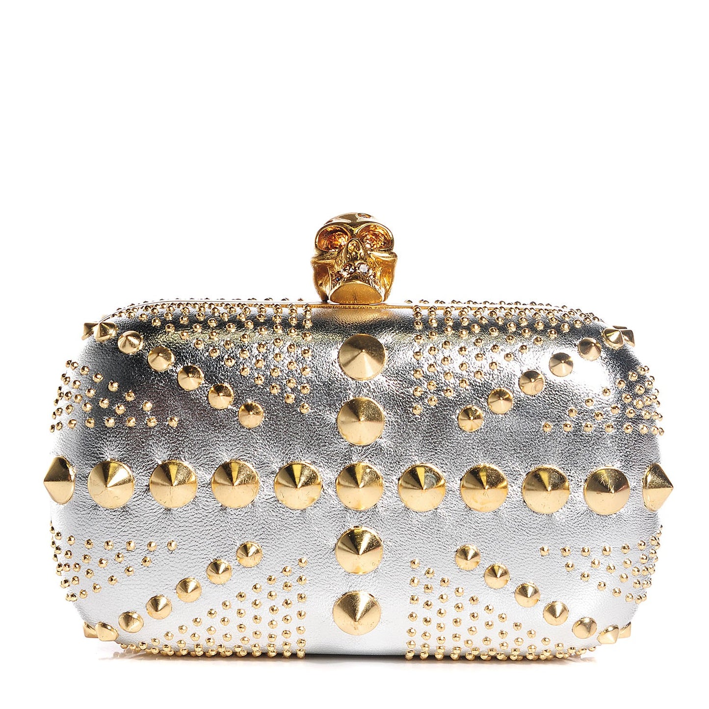 Nappa Studded Britannia Skull Box Clutch Silver