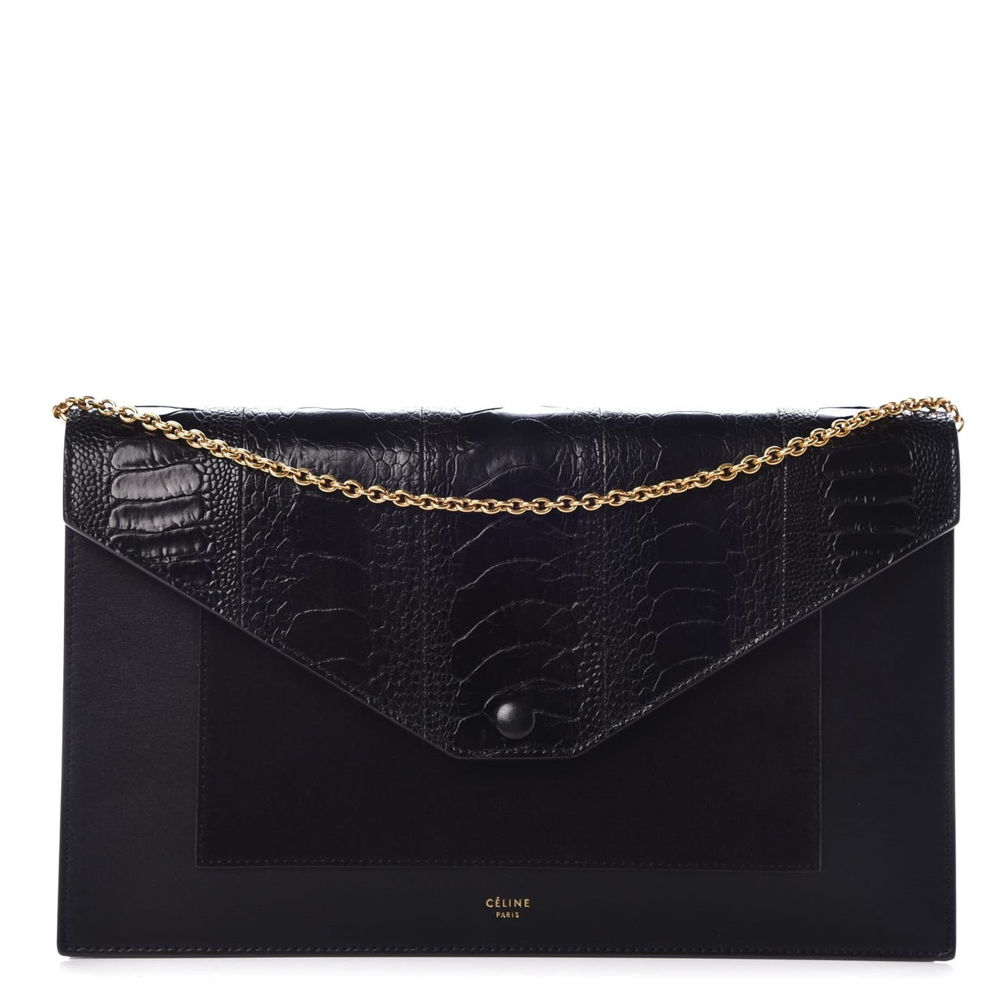 Ostrich Leg Calfskin Suede Clutch on a Chain Black