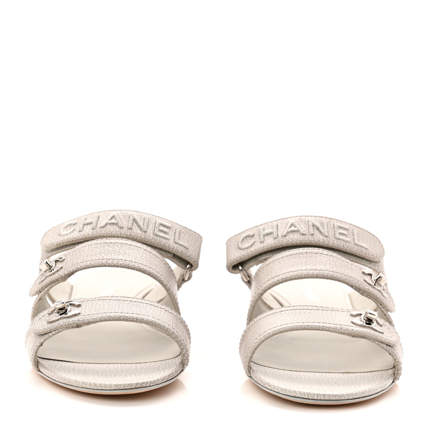 Iridescent Calfskin Logo CC Turnlock Sandals 37.5 Grey