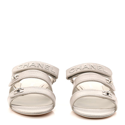 Chanel Iridescent Calfskin Logo CC Turnlock Sandals 37.5 Grey 3 of 10