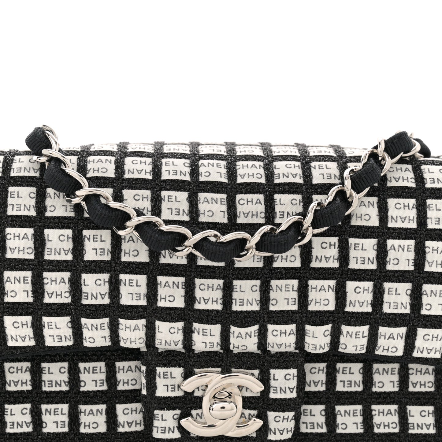 Ribbon Tweed Mini Rectangular Flap Black Ivory