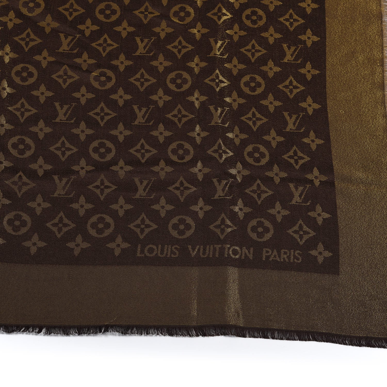 Louis Vuitton Silk Lurex Wool Monogram Shine Shawl Brown 4 of 5