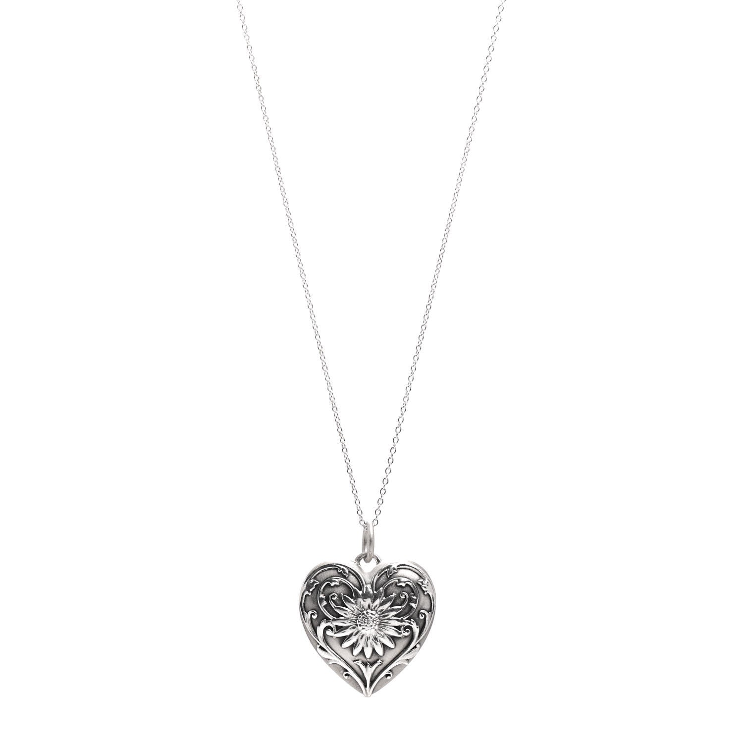 Tiffany Sterling Silver Ziegfeld Daisy Heart Locket Pendant Necklace 1 of 4