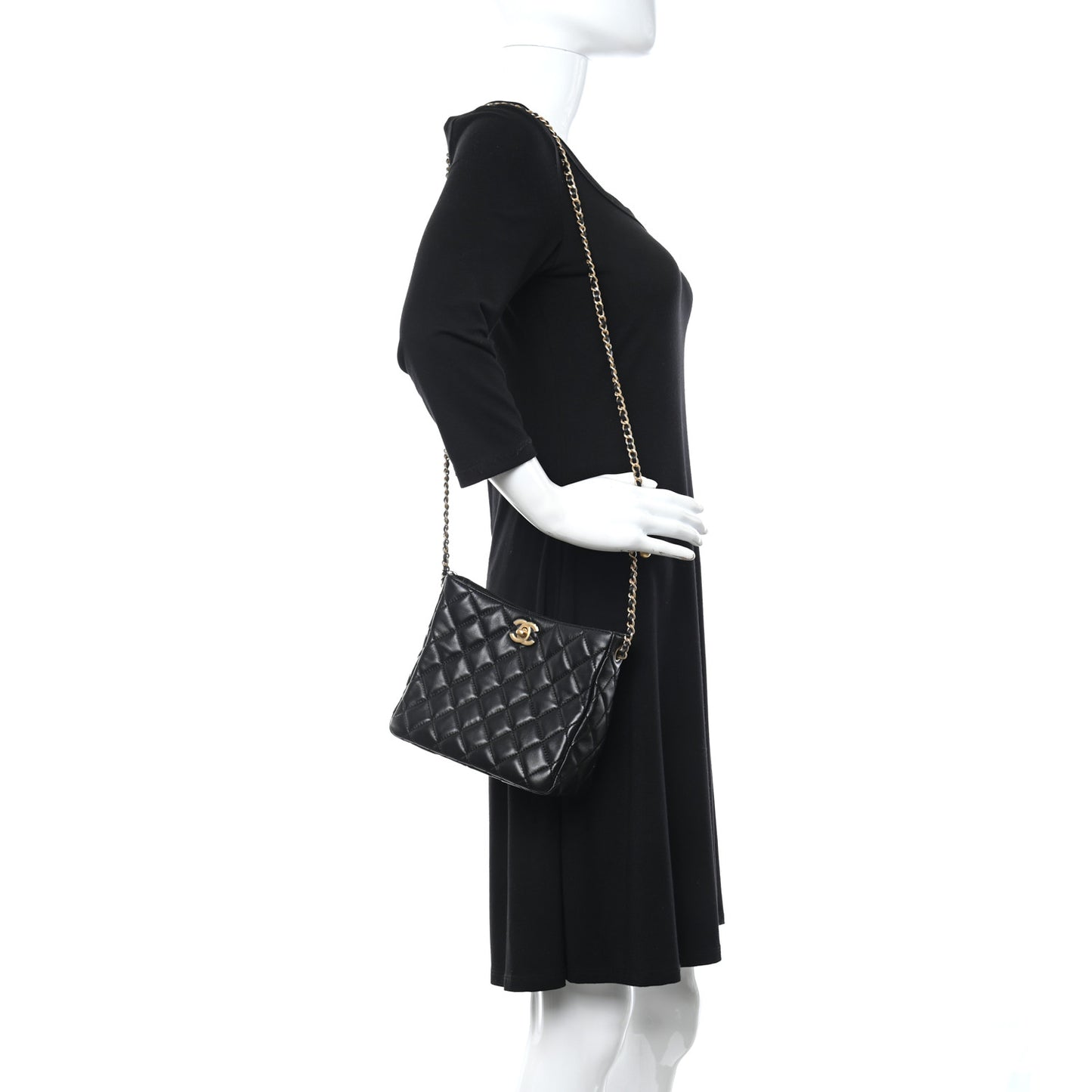 Lambskin Quilted Small Pearl Crush Hobo Black