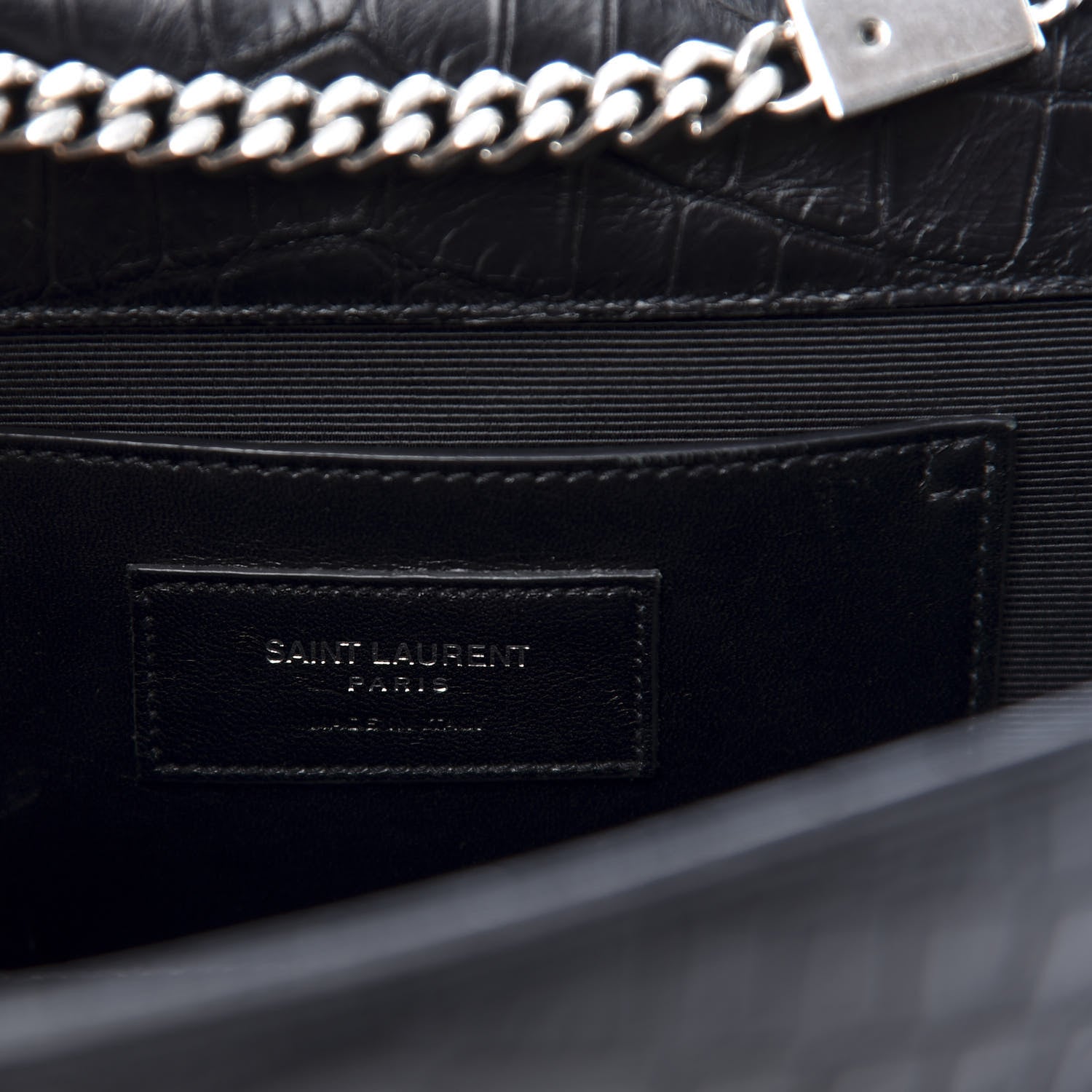 Saint Laurent Calfskin Crocodile Embossed Medium Classic Monogram Kate Tassel Satchel Black 8 of 10
