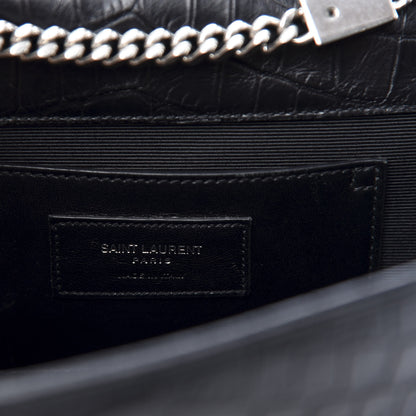 Saint Laurent Calfskin Crocodile Embossed Medium Classic Monogram Kate Tassel Satchel Black 8 of 10