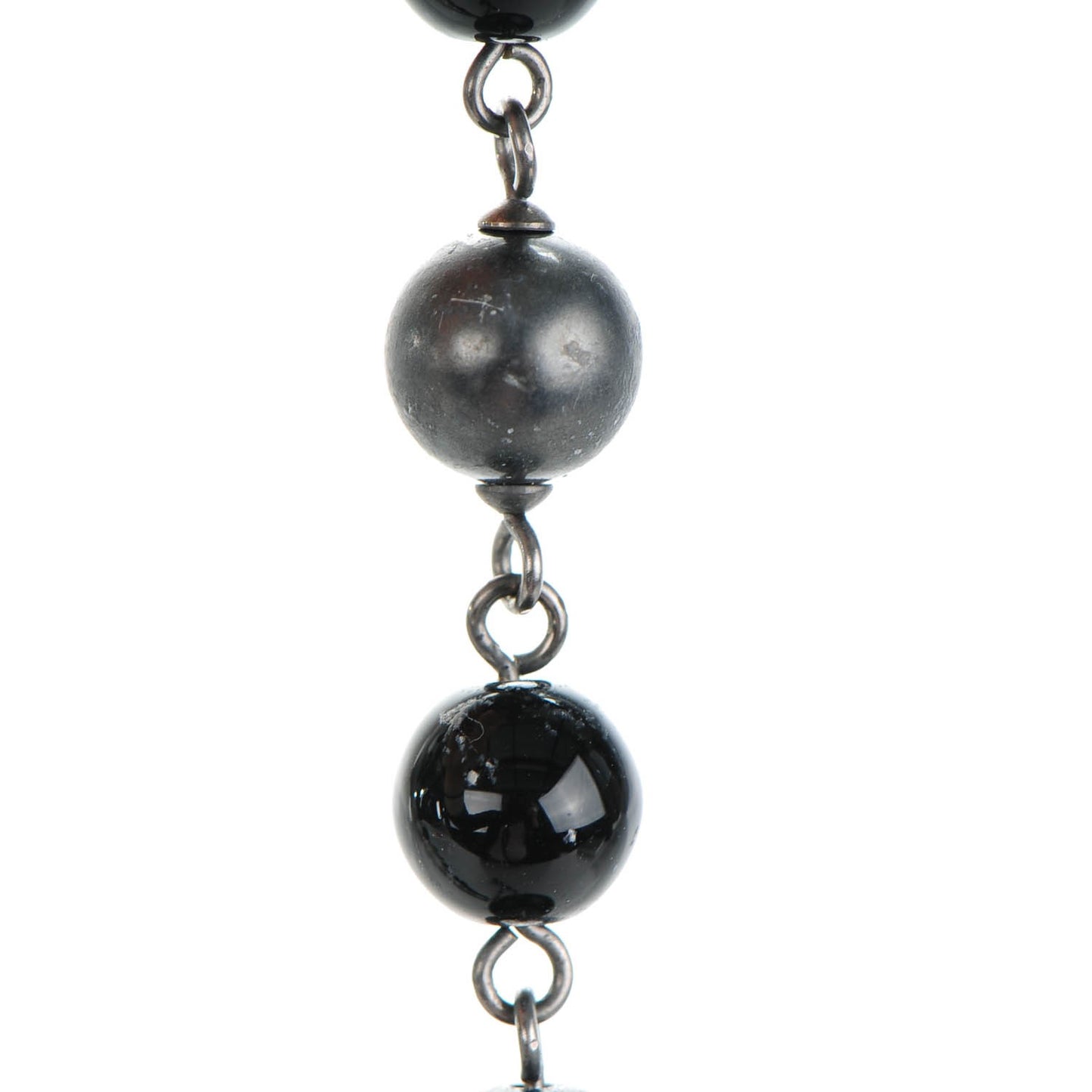 Ruthenium Bead CC Long Necklace Black