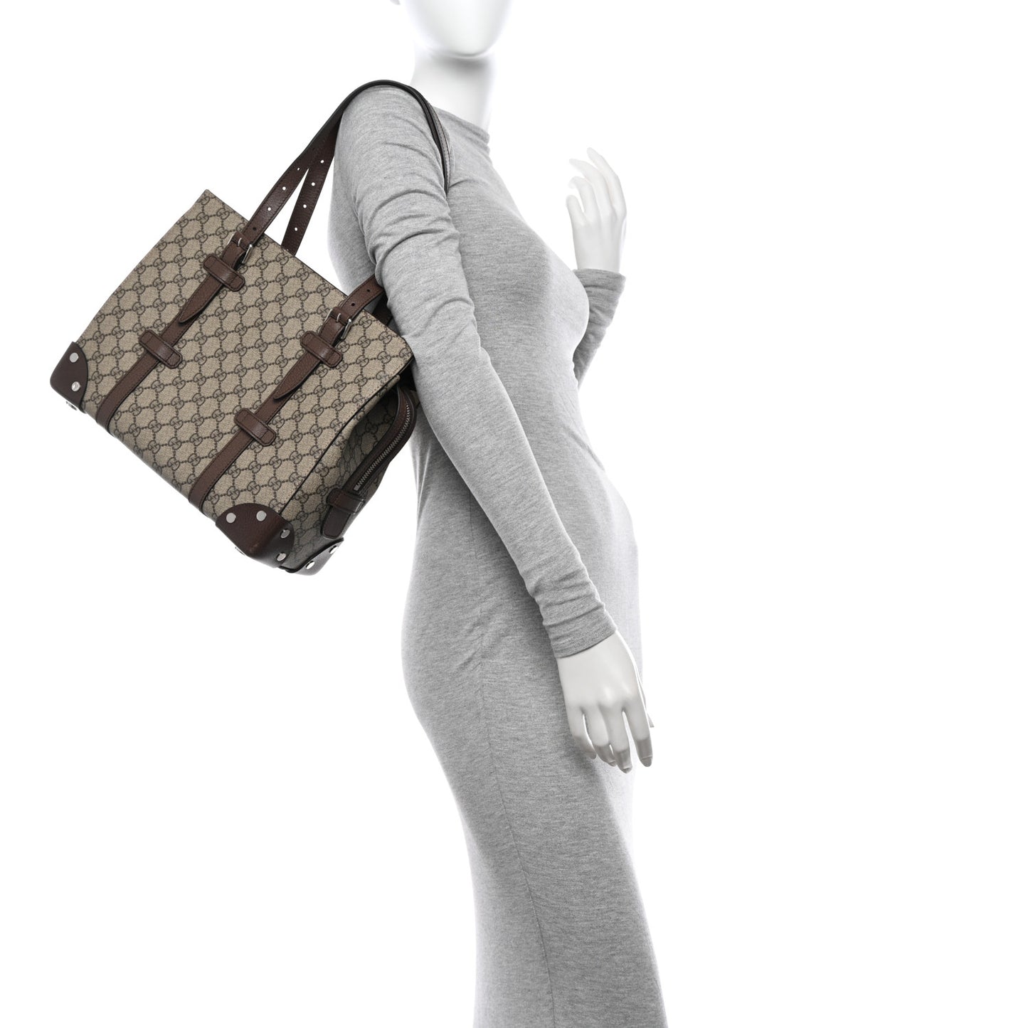 GG Supreme Monogram Textured Dollar Calfskin Medium Detail Tote Beige Ebony New Acero